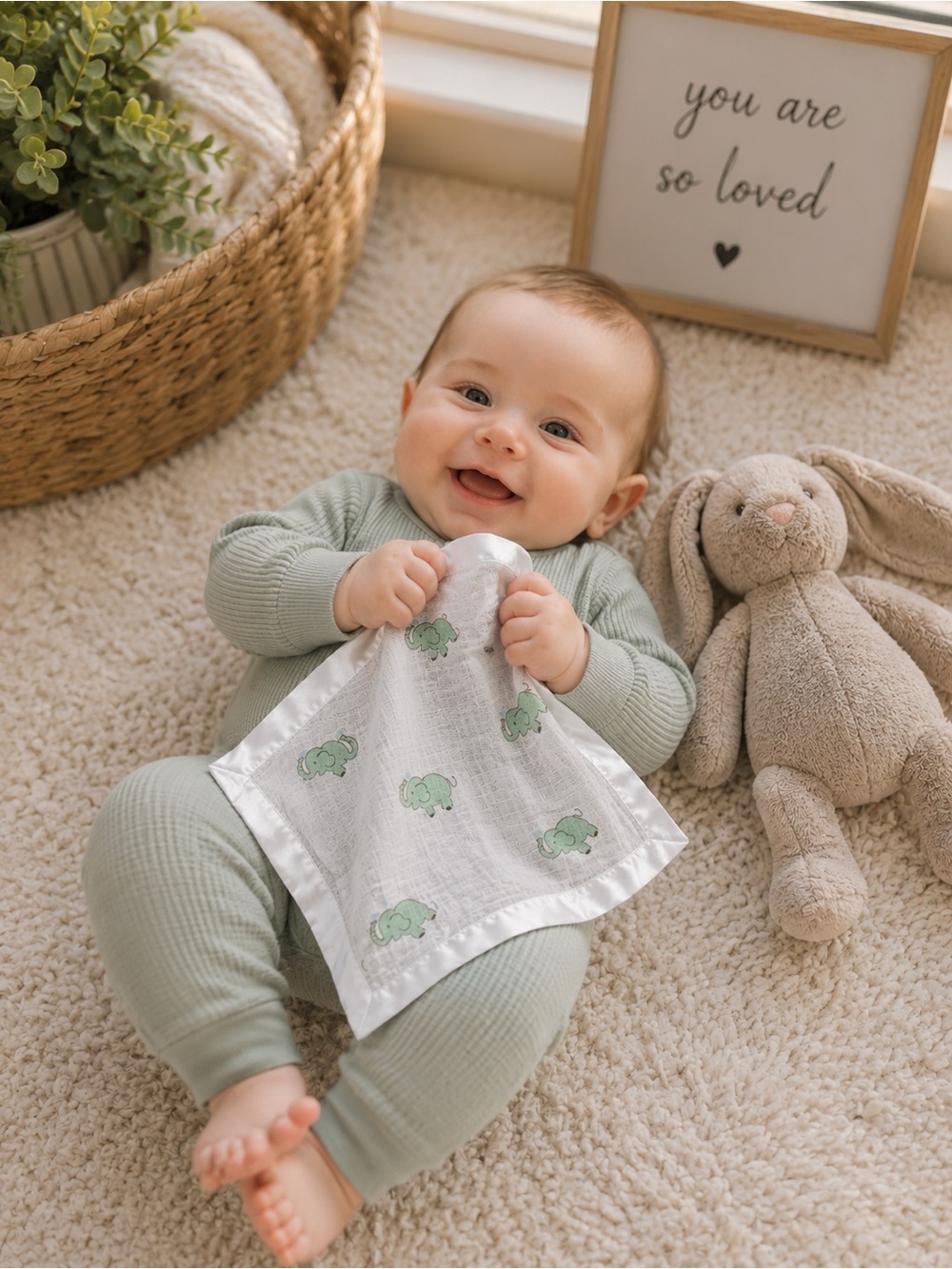 aden + anais Safari Babes Mint Green Elephant Muslin Security Blanket Lovey